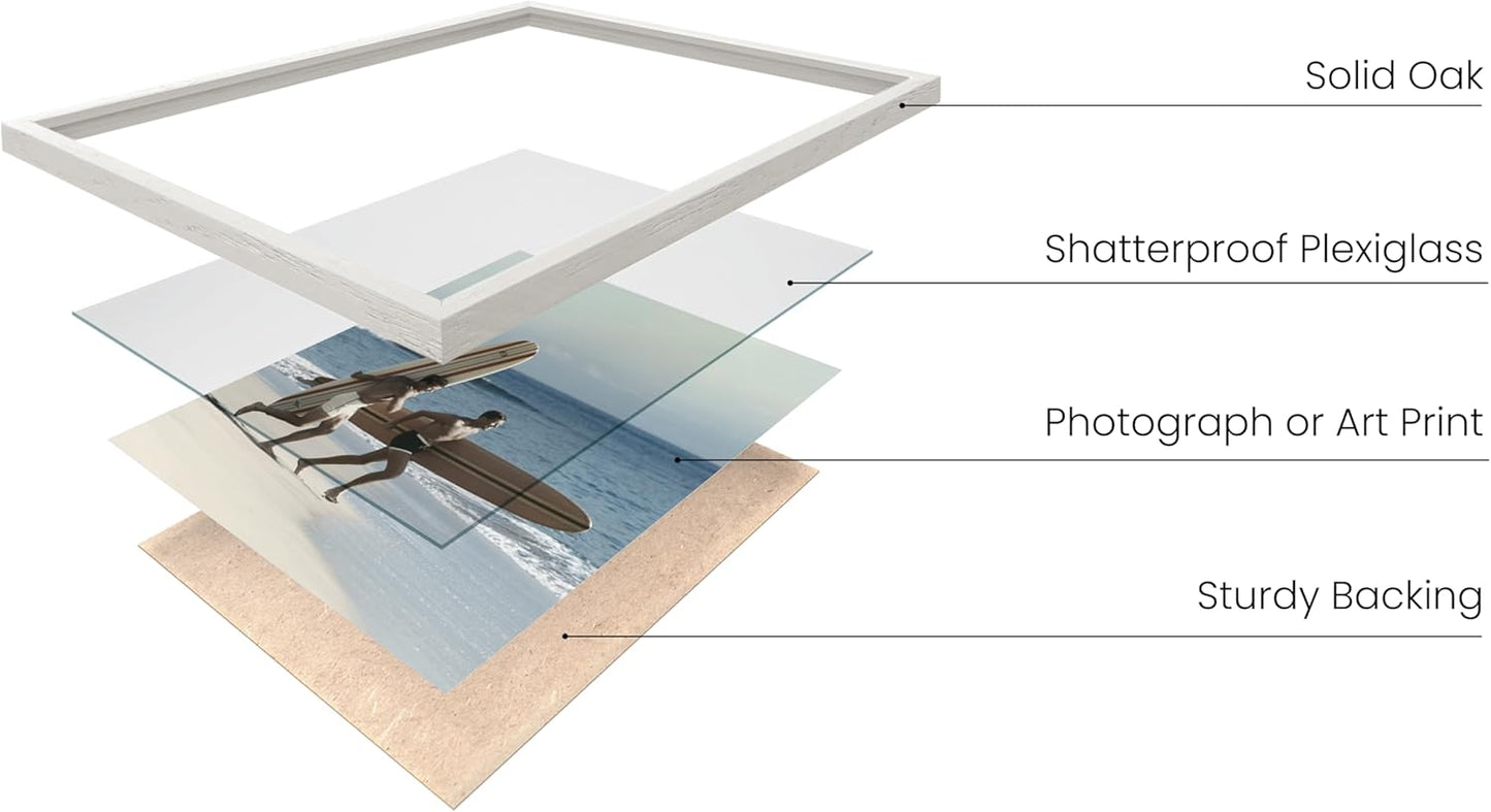 HAUS AND HUES White Oak Wood Gallery Wall Tabletop Frames Made with Real American Oak and Shatter-free Plexiglass - Set of 6 (Four 4x6, Two 5x7, Framed White)