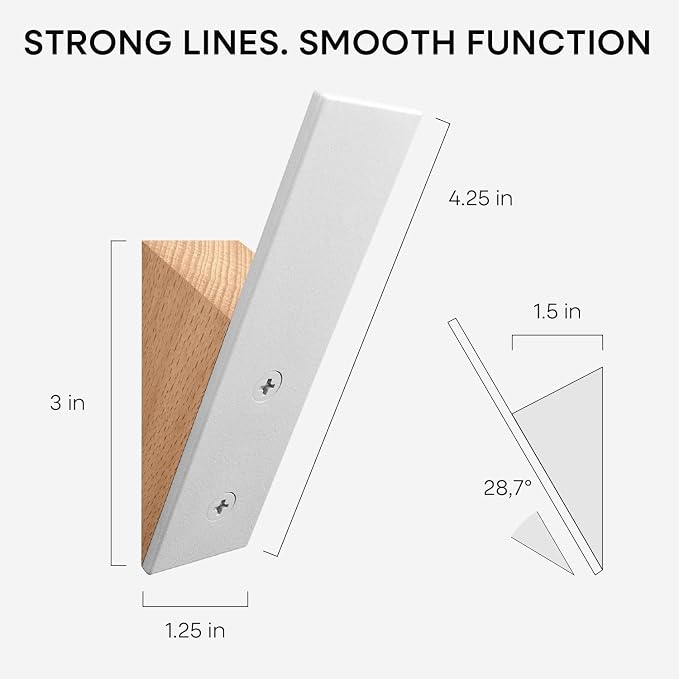 Homeforia Beech Wood Coat Hooks, High End Beech Wood & White Metal Wall Mounted Clothing Hooks, Mid-Century Modern Coat Hooks, Heavy Duty Wooden Hooks for Hanging Coats, Hats, Towels & More, Set of 4