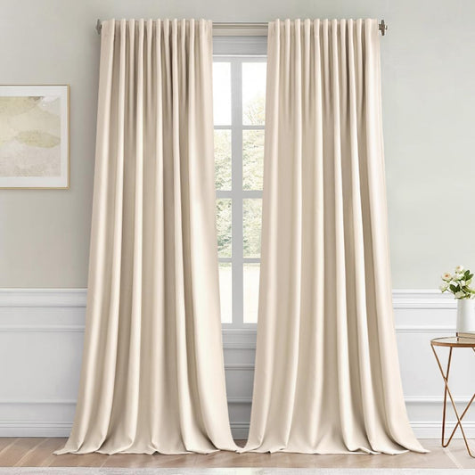 MIULEE Cream Beige Back Tab Light Blocking Curtains 96 Inch Length 2 Panels Set for Living Room Bedroom Privacy, Rod Pocket/Pinch Pleated Thermal Insulated Room Darkening Blackout Drapes W66xL96