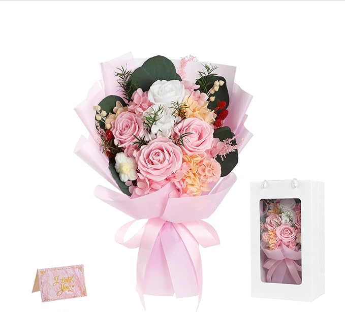 Flowers for Delivery, Preserved Flowers Bouquets – 4 Eternal Pink Roses that Last 2-3 Years,Gift for Mom Grandma Wife on Mother's Day,Forever Flowers for Birthday Valentines Anniversary Home Decor
