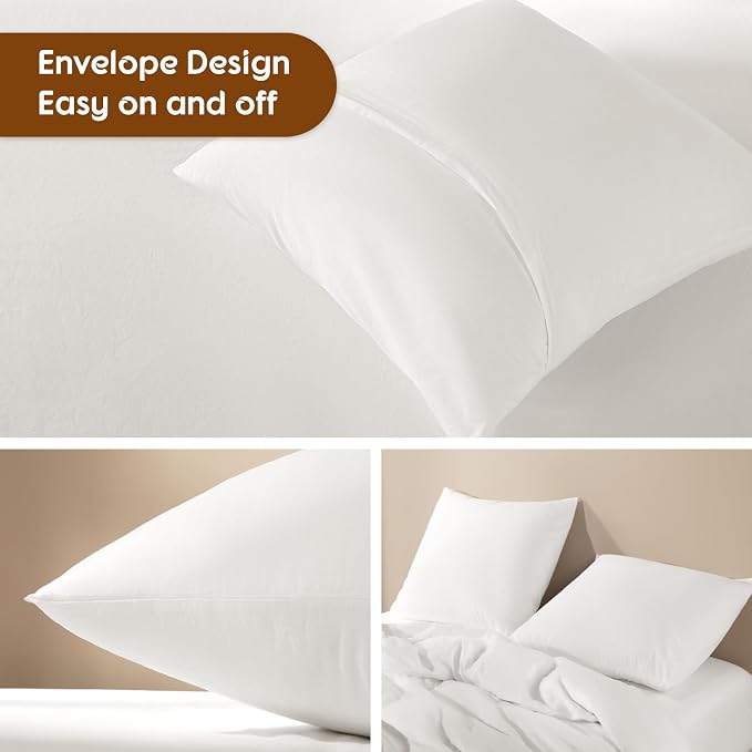 LBRO2M 100% France Linen Pillowcase Set of 2 Square Natural Flax Pillow Covers for Throw Pillows Envelope Closur, Durable Soft Cozy All Season (26"X26" White)
