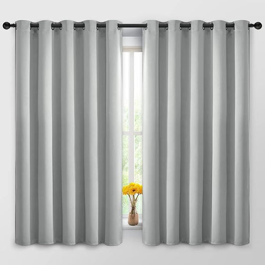 Yakamok Blackout Curtains Room Darkening Thermal Insulated Window Panels,Solid Grommet Top Drapes for Bedroom/Living Room(62Wx63L, Light Grey, 2 Panels)