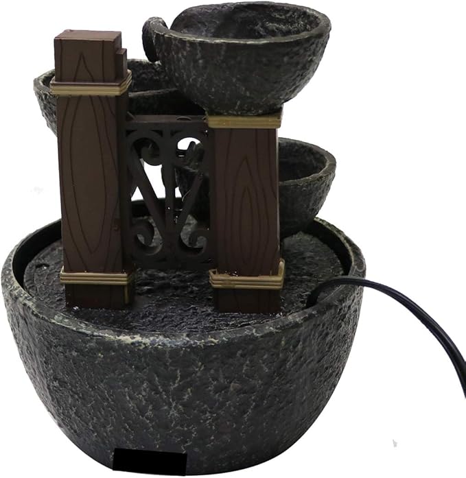 Nature's Mark 7" H Tiered Rock Bowl Tabletop Water Fountain with Natural River Rocks (Power Cord Attached)