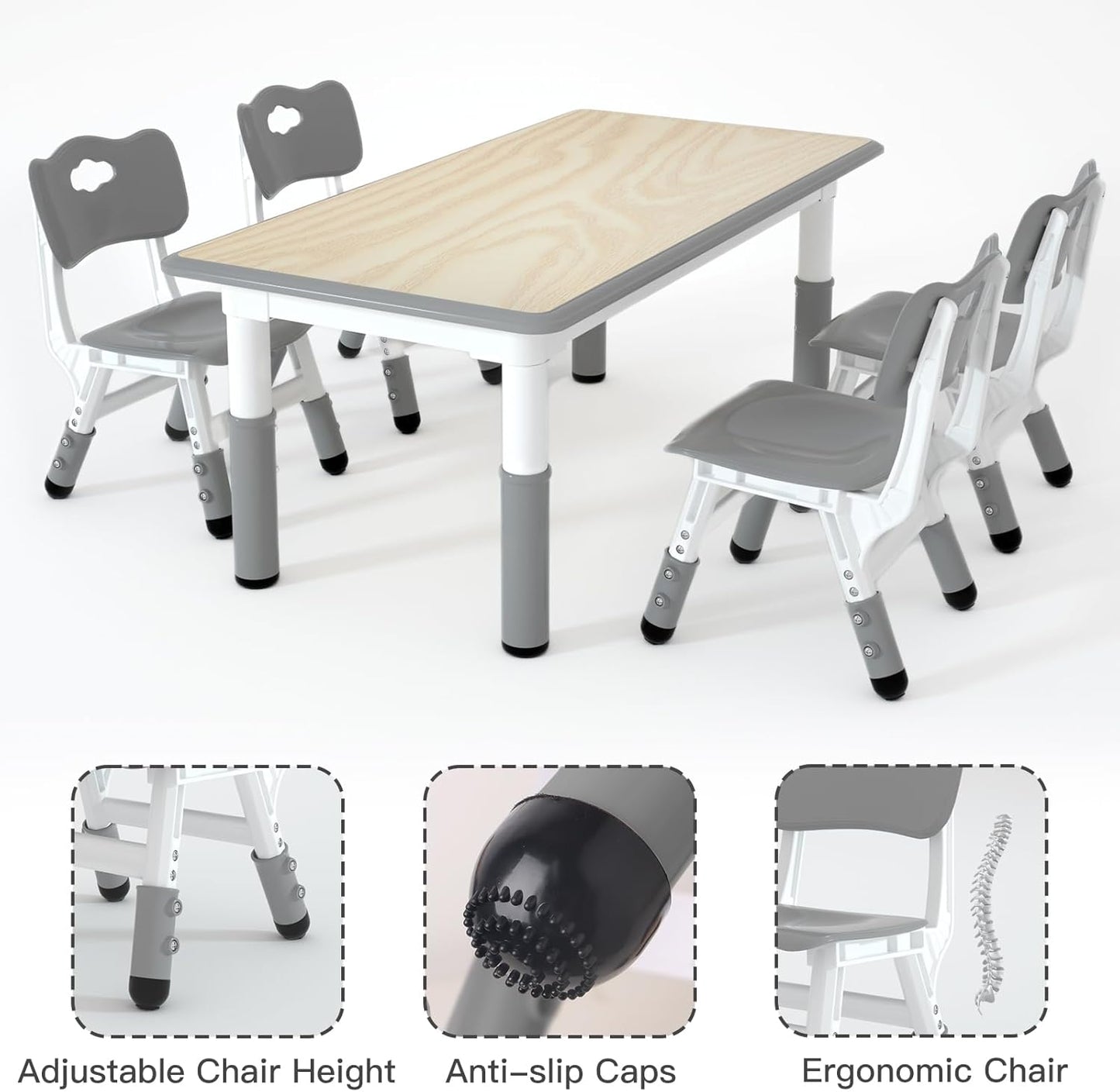 Kids Study Table and 4 Chairs Set,Height Adjustable Table and Chairs for Children and Toddlers,47.2"X23.6"Graffiti Desktop,Suitable for Daycare,Classrooms, Home