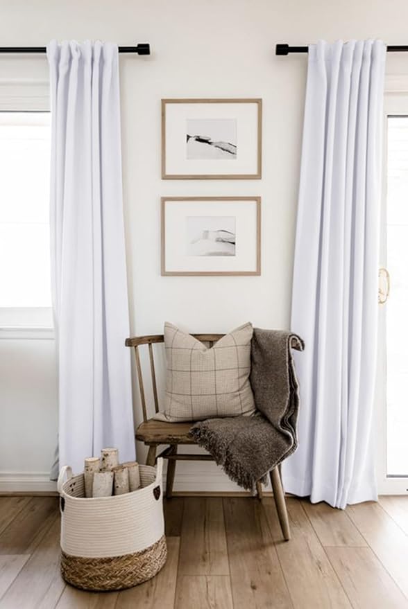 100% Blackout Shield Linen Blackout Curtains for Bedroom 45 Inches Long, Back Tab/Rod Pocket Living Room Drapes, Thermal Insulated Blackout Curtains 2 Panels Set, 42" W x 45" L, Bright White