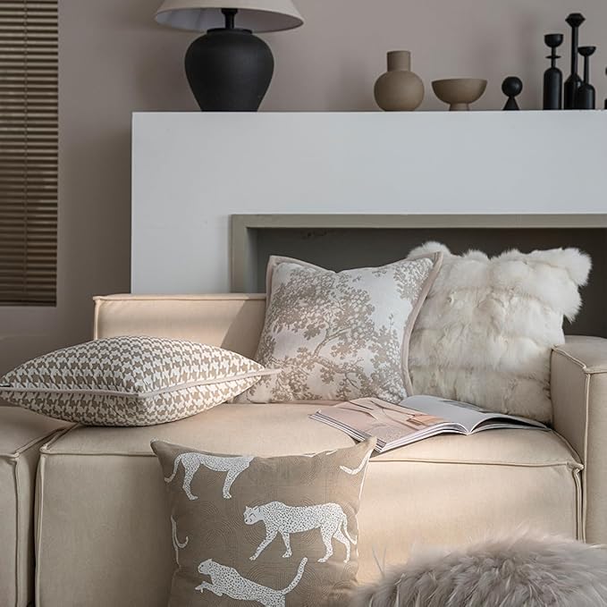 Croker Horse 20x20'' inches Throw Pillow Cushion Covers - White Beige Embroidery Pine Tree Luxury Modern Style Couch Sofa Pillow Cover for Living Room Bedroom