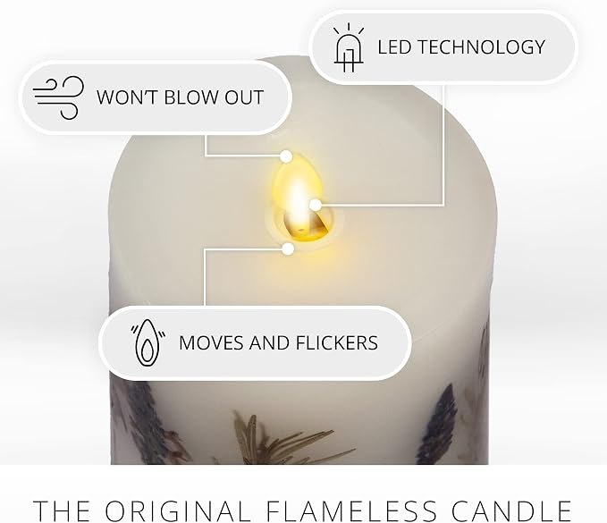 Luminara Realistic Artificial Moving Flame Pillar Candle with Lavender & Rosemary Inclusion - Moving Flame LED Battery Operated Lights - Remote Ready - Remote Sold Separately - 3.25" x 6.5"