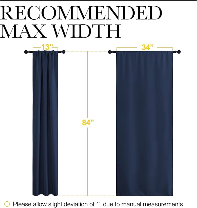 NICETOWN Blackout Curtains for Living Curtains, Home Decorations Thermal Insulated Solid Pole Top Blackout Drapes for Living Room (Navy, 1 Pair, 34-inch W x 84-inch L)