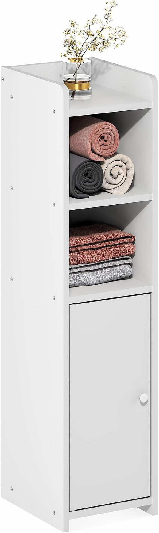 Furinno Fulda Bathroom Storage Cabinet, 5-Tier Bathroom Cabinet, Narrow Cabinet with Door and Adjustable Shelves, 32H, for Small Spaces, Bathroom, Living Room, Entryway, White