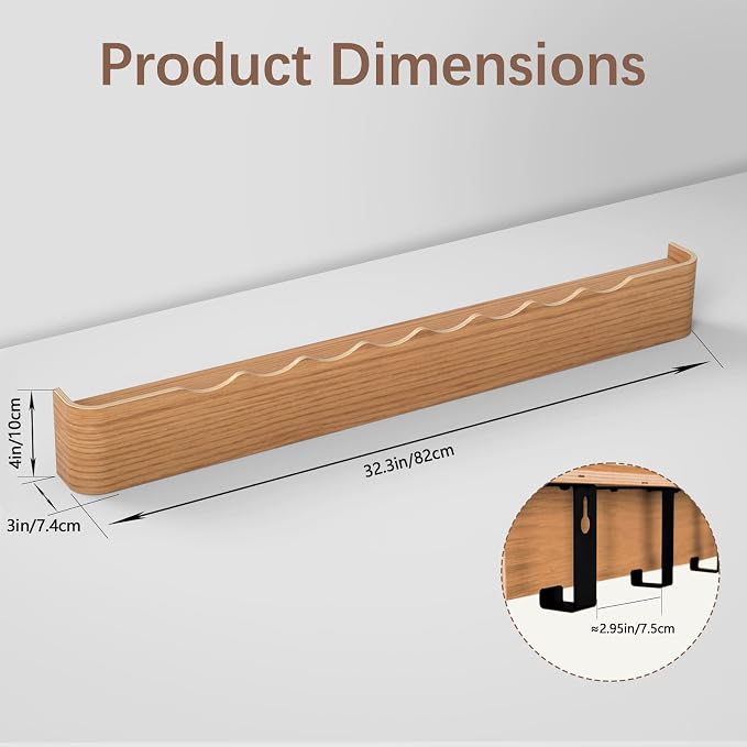 Coat Rack Wall Mount with Hidden Hooks, Wall Hooks with Shelf, Wall Key Holder Mount Wooden Shelf Entryway Hooks for Bedroom Bathroom for Hanging Coats Hats Bags Towels (Oak Wave-Shape, 8 Hooks)