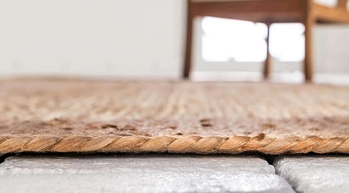 Hand Woven Jute Rug 5x8 Feet Rectangle - Handcrafted Braided Design, Indoor & Outdoor Reversible Natural Fiber Rug - Rustic Farmhouse Carpet for Living Room, Hallway, Bedroom (Natural, 5'x8')