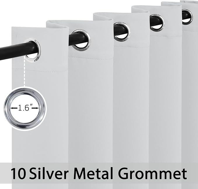 Yakamok Blackout Curtains Room Darkening Thermal Insulated Window Panels,Solid Grommet Top Drapes for Bedroom/Living Room(70Wx84L,Greyish White, 2 Panels)