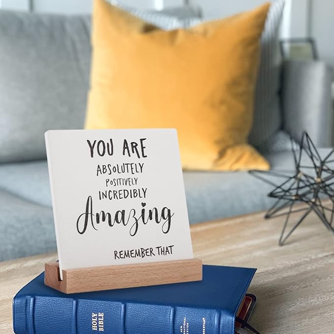 Inspirational Quotes Gifts for Women Friend Coworker Graduate Teen Girl Boy Valentines Day Birthday, Encouragement Decor Signs Cheer Up Hard Time Gifts for Her Him, You are Amazing Motivational Desk Plaque for Office Home