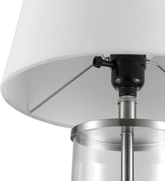 Globe Electric 67155 Maya 21" Fillable Table Lamp, Clear Glass and Steel Base, White Fabric Shade