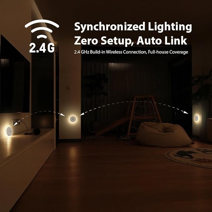 Linkable Smart Night Light with Motion Sensor, Wireless Rechargeable Battery Magnetic LED Wall Lamp 2-Pack for Indoor Connecting Bathroom, Closet, Stairs, Bedroom, Hallway