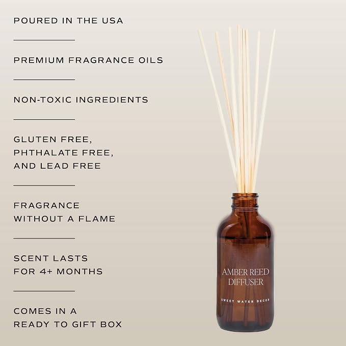 Sweet Water Decor Christmas Reed Diffuser Set - Christmas Scented Reed Diffuser w/Fresh Cut Trees and Orange Scent - Reed Diffusers for Home with Long Lasting Fragrance - Non-Toxic Oil Reed Diffuser
