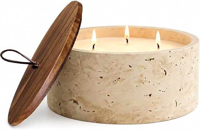 3-Wick Scented Candle-American Sandalwood,Soy Coconut Wax Blend Candle with Acacia Wood Lid,21oz Large Candle,45-Hour Long Burning,Aromatherapy Candle for Home Decor