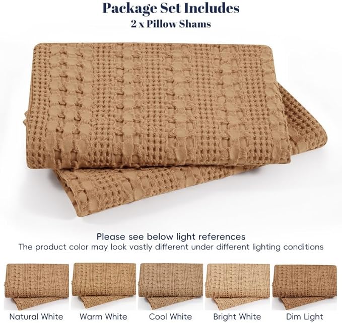 PHF 100% Cotton Waffle Pillow Shams Queen Size, 2 Pack 20" x 30" Soft Skin-Friendly Pillowcases, No Filling, Aesthetic Woven and Breathable Waffle Weave Pillow Case Covers for Bed, Clay