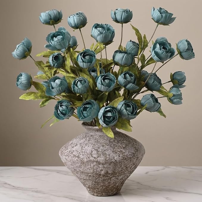 Waipfaru 6 Pcs Faux Peonies Artificial Flowers for Vase, 27" Fake Silk Peonies Flowers for Wedding, Vase Filler Blue Flowers for DIY Bouquets Centerpieces Bridal Shower Office Decor