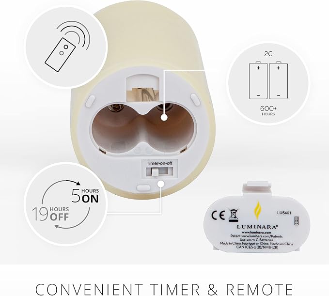 Luminara Scalloped Edge Flameless LED Candle, Warm White, 3" x 8.5", Battery Operated, Moving Flame, Real Wax Pillar with Timer, Vanilla Honey Scented