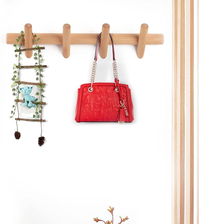 KYSMOTIC Wooden Coat Rack Wall Mounted | Modern Wood Coat Hooks for Entryway, Bedroom, Bathroom | 4 Pegs Wood Wall Hook for Hanging Clothes Robes Towels Hats