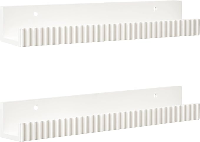 Kate and Laurel Furrow Modern Wood Photo Display Ledges; Set of 2; 24 Inches; White; Scalloped Floating Picture Ledge Shelf Set with Lip for Use as Nursery Book Shelves or Gallery Wall Decor