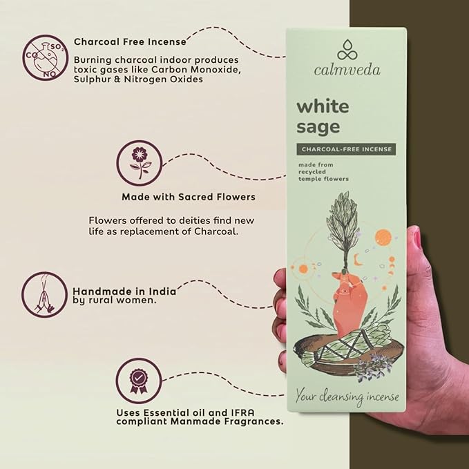 White Sage Incense Sticks for Cleansing - (80 Scented Sticks) Charcoal Free, Made from Upcycled Flowers | Protection Incense to Cleanse Negative Energy