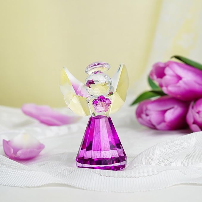HDCRYSTALGIFTS 3'' Purple Crystal Guardian Angel Figurine Gifts for Women,Art Glass Angel Ornaments Statue Collectibles Home Decor