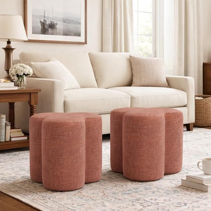 HomePop Upholstered Clover Shaped Ottoman|HomePop Home Décor|Foot Rest Ottoman - Pink Chenille