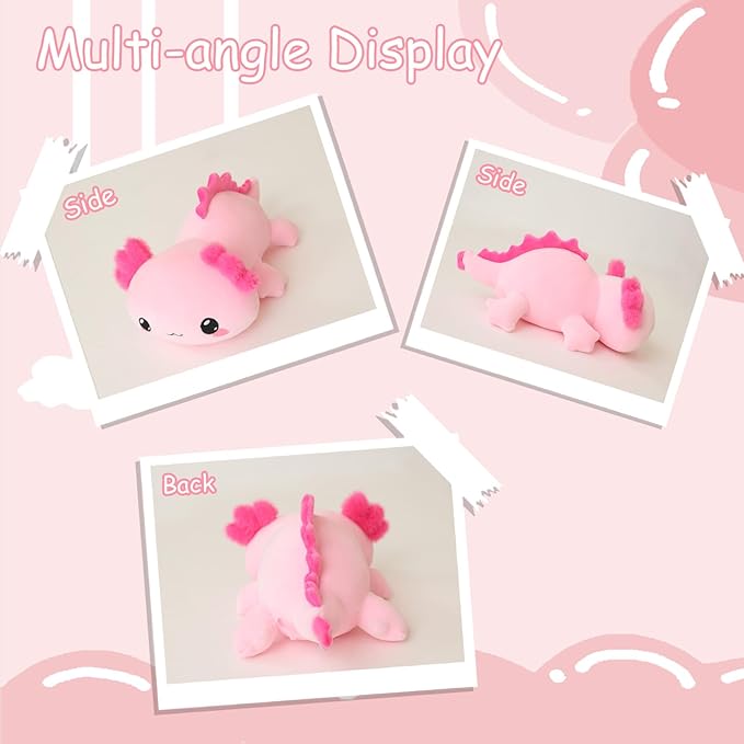SQEQE Weighted Axolotl Plush, Weighted Axolotl Stuffed Animal, Cute Plushies Soft Pink Pillow Toy Gift for Kids Adults 13.8 Inch, 1.6 Lbs