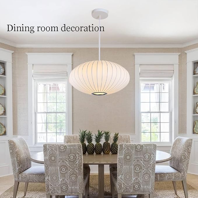 Italian Silk Pendant Light, 19.7 Inch White Bubble Fabric Lantern Ceiling Hanging lamp, Modern Silkworm Cocoon Chandeliers Fixture for Living Dining Room Kitchen Island Restaurant Foyer