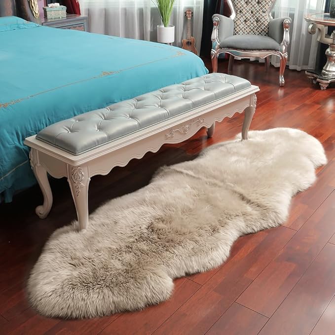 IRIWOOL Premium Genuine Fur Sheepskin Rug Real Australia Sheepskin Natural Luxury Fluffy Lambskin Fur Area Rug Seat Covers for Kids Bedroom Sofa Chair Cover (Creamy Gray, Double Pelt/2ft x 6ft)