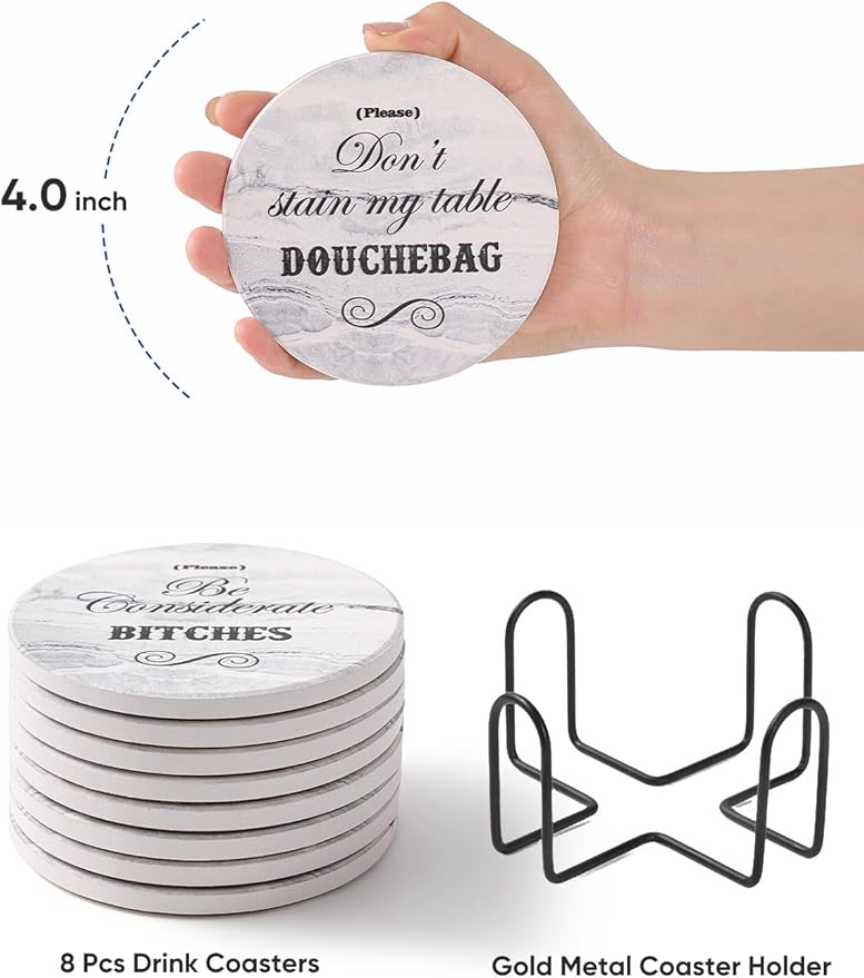 LIFVER Funny Coasters Set - White Elephant & Christmas Coasters - Unique & Funny Gifts for Women, Men, Friends & Adults