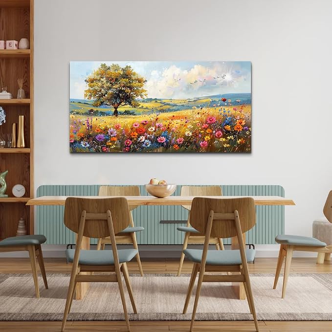 hyidecorart Canvas Wall Art For Living Room Wall Decor For Bedroom Office Decorations Field Pictures Artwork Flower Scenery Watercolour Wall Paintings Aesthetic Room Home Decor Ready to Hang
