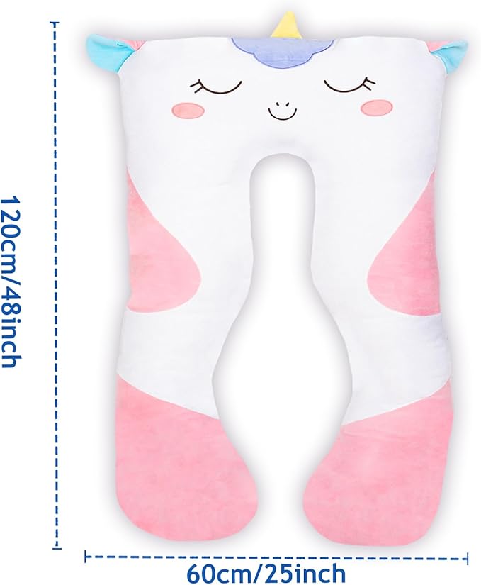 47x23 inch U Shaped Long Plush Body Pillows for Kids, Stuffed Animal Unicorn Soft Large Pillow for Sleeping, Big Cute Plushies, Washable Cover, Gift for Boys and Girls