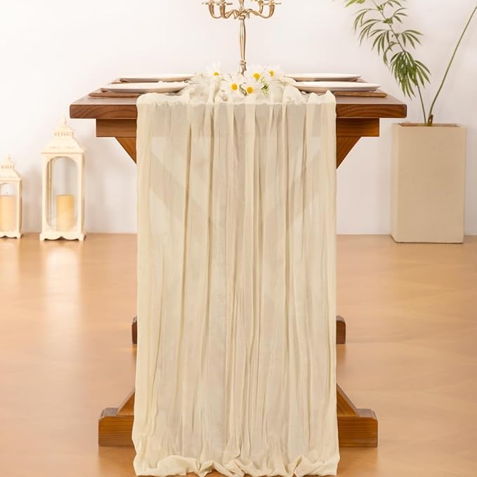 Socomi 6pcs Beige Easter Spring Cheesecloth Table Runner Boho Rustic Gauze 120 inch 10FT Cheese Cloth Runner for Wedding Party Baby Shower Birthday Home Decor Holiday Decorations