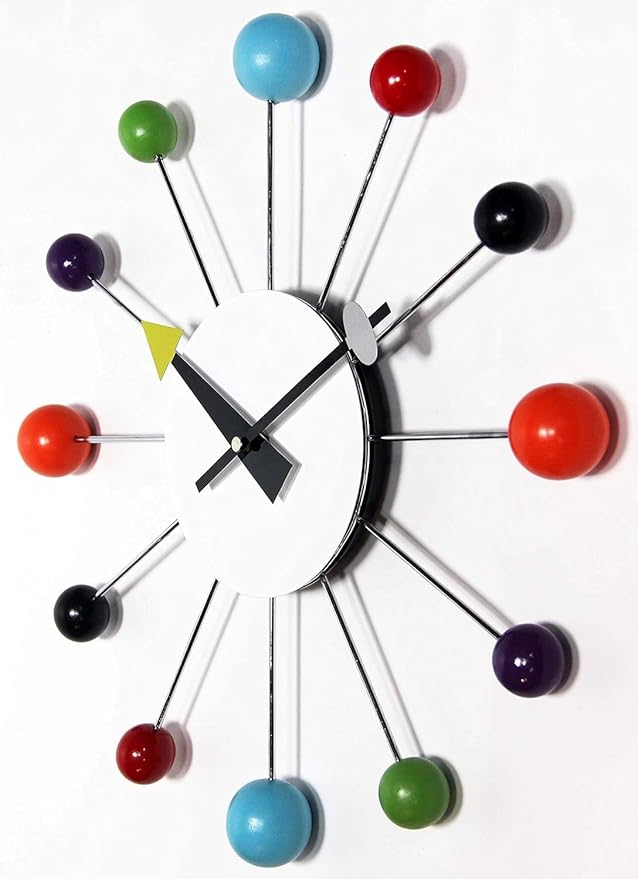 Infinity Instruments Orb Spoke Midcentury Modern 15 inch Retro Starburst Ball Wall Clock Quiet Quartz Movement Mid Century Decorative, Multi, Multicolor