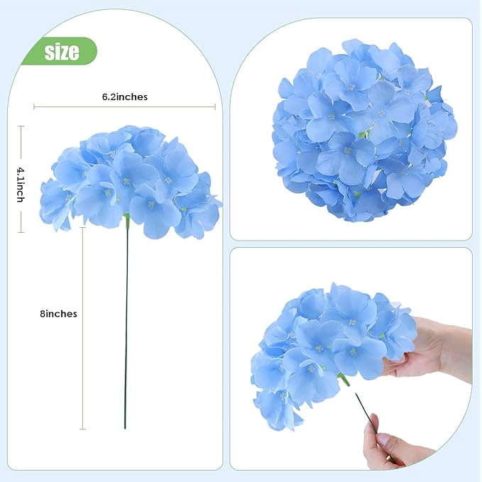 AVIVIHO 105pcs Blue Fake Flowers Hydrangea Artificial Flowers Bulk (Not Squished, No Steaming Need) Silk Flowers with Stems for Wedding Decor,Home,Baby Shower,Table Centerpieces Decoration