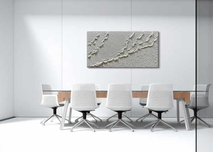 zoinart Hand Painted White Ocean Wave Wall Art 48x24 Inches Large Abstract Beach Textured Art 3D Modern Oil Paintings for Living Room Bedroom Wall Decor