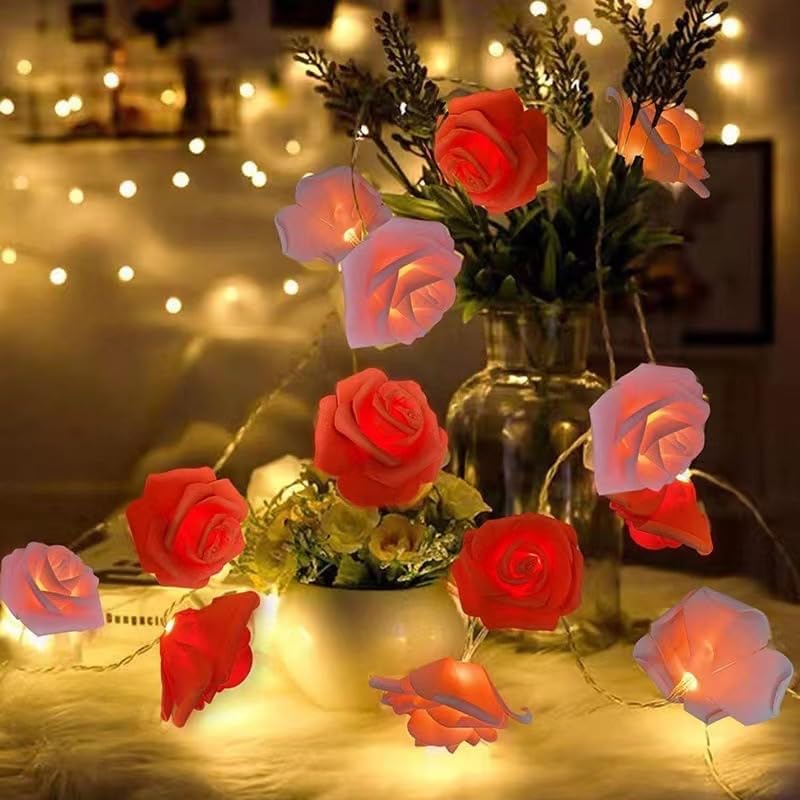 Everlasting Splashes LED Rose Flower Fairy String Lights Battery Operated Warm Flashing Light Romantic Proposal Wedding Party Birthday Christmas Thanksgiving DIY Indoor Outdoor Decorations (Red&Pink)