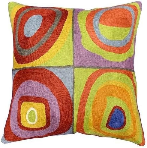 Kandinsky Modern Pillow Cover - Quadrate II | Mid Century Chair Cushions | Abstract Pillows | Contemporary Pillowcase | Modern Accent Pillows | Hand embroidered Cushion | Wool Size 18x18