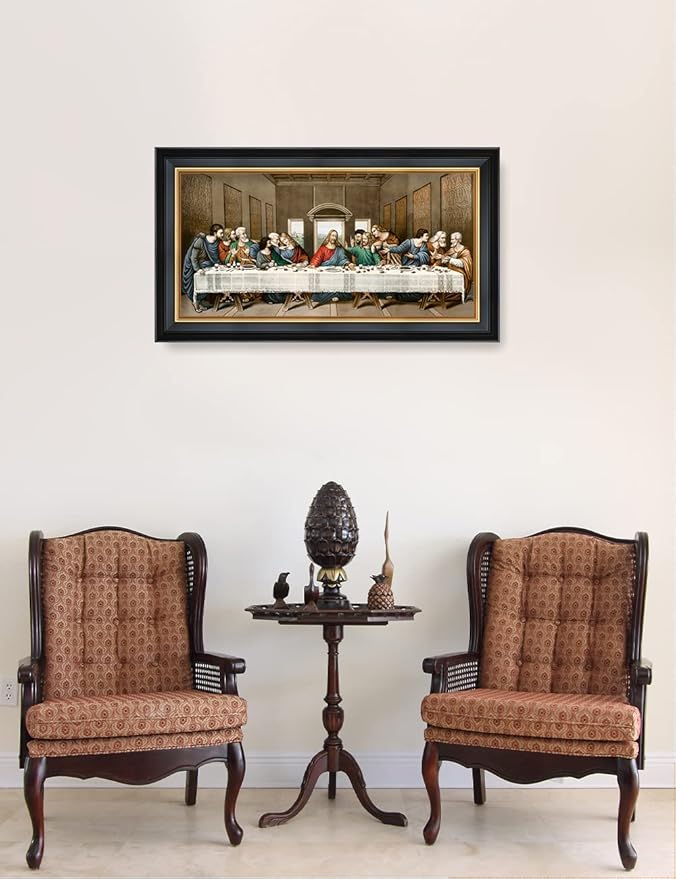 DECORARTS - The Last Supper by Leonardo Da Vinci Giclee Reproducation, Giclee Prints Acid Free Cotton Canvas with Matching Black Gold Solid Wooden Frame. Total Framed Size: 27" W x 15" H