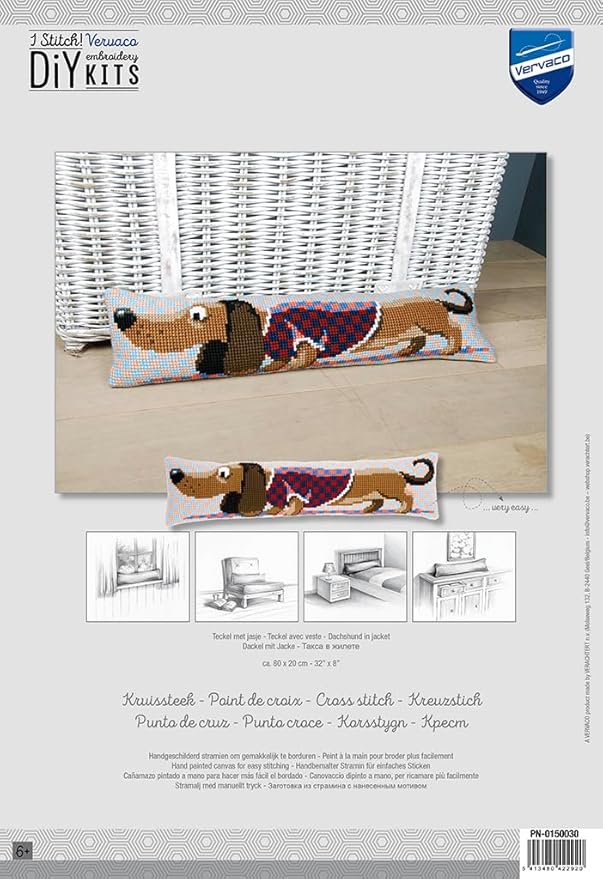 Vervaco Dachshund in Jacket Draft Stopper Needlepoint Kit