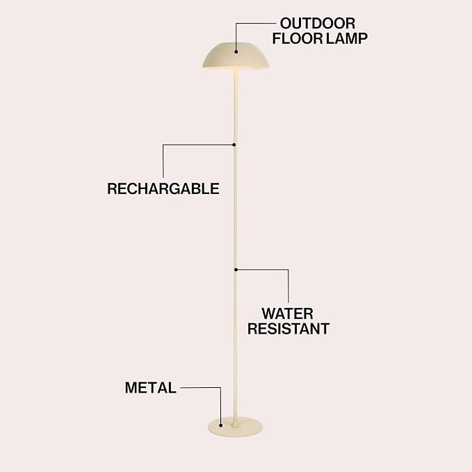 JONATHAN Y Laurel 59" Contemporary Minimalist Mushroom Metal Outdoor Floor Lamp, Almond, Rechargeable Cordless and Dimmable with Integrated LED, Weather Resistant for Patio JYL7165C