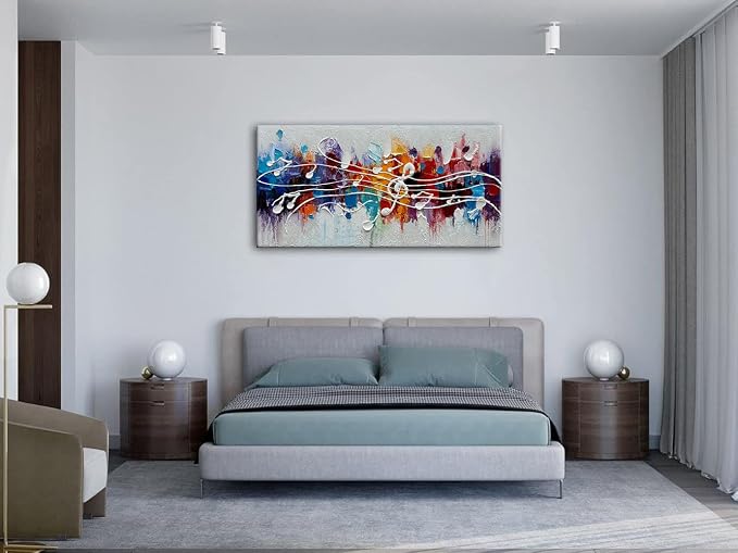 zoinart Colorful Music Symbol Oil Painting on Canvas, Abstract Art Thick Paint Texture Painting, Creative Pattern Wall Art, Modern Minimalist Living Room Deco