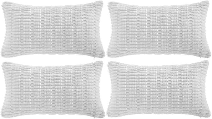 Fancy Homi 4 Packs Decorative Throw Pillow Covers for Living Room Couch Bed, Modern Farmhouse Boho Home Décor Accent Cushion Case, 24" x 16" (Pack of 4), White