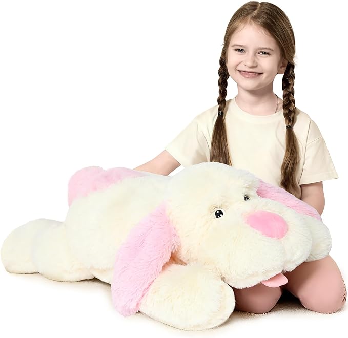 MorisMos Giant Dog Stuffed Animals, 31inch Large Stuffed Dog Plush Soft Big Puppy Pillow Gifts for Kids, Teens, Girls, Pink