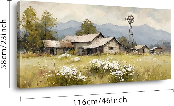 Rural House Wall Art for Living Room Canvas Oil Painting Prints Beautiful Countryside Tranquility Cabin Landscape Art Deco Retro Rustic Artwork Office Bedroom Farmhouse Dining Room Decor Large