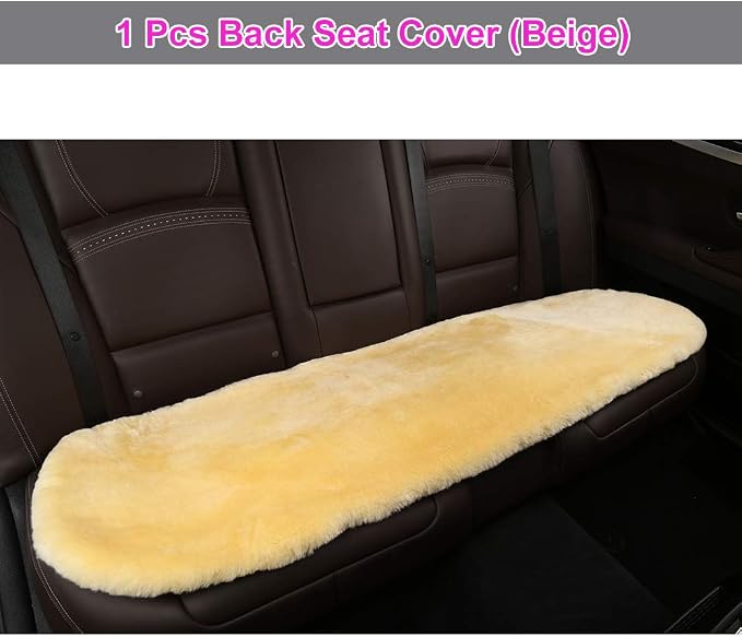 OGLAND Fuzzy Genuine Sheepskin Car Rear Seat Cover for Kids Dogs Pets Auto Bench Back Cushion Interior Accessories with Soft Fluffy Wool Natural Fur, Golden Yellow