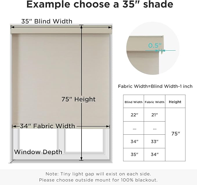 Joydeco 100% Blackout Roller Shades (Pro), Free-Stop Cordless Blinds for Windows, UV Protection, Natural Woven Blinds for Home and Office, Light-Proof Aluminum Cover (Beige, 16" W x 48" H)